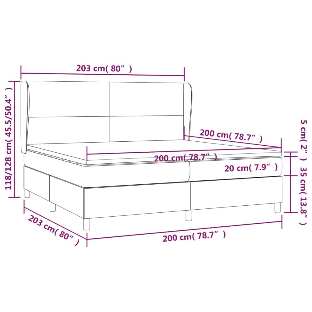 vidaXL kontinentaalvoodi madratsiga, must, 200x200 cm, kangas hind ja info | Voodid | kaup24.ee