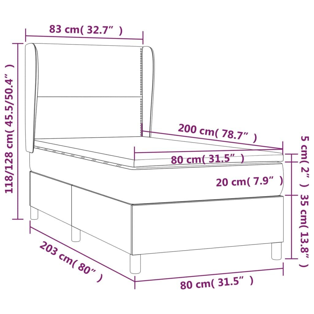 vidaXL kontinentaalvoodi madratsiga, tumehall, 80x200 cm, kangas hind ja info | Voodid | kaup24.ee