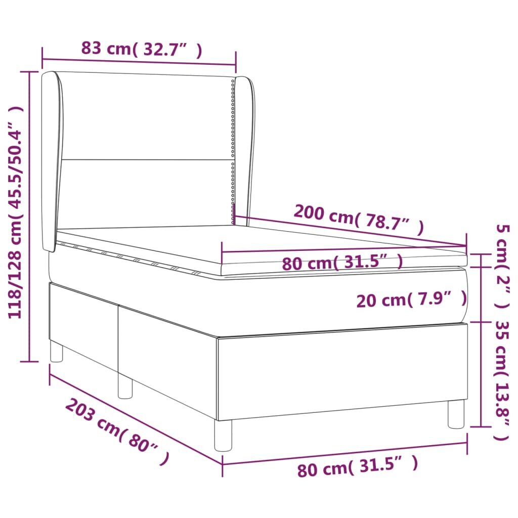 vidaXL kontinentaalvoodi madratsiga, kreemjas, 80x200 cm, kangas hind ja info | Voodid | kaup24.ee