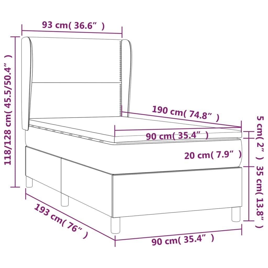 vidaXL kontinentaalvoodi madratsiga, tumehall, 90x190 cm, kangas hind ja info | Voodid | kaup24.ee