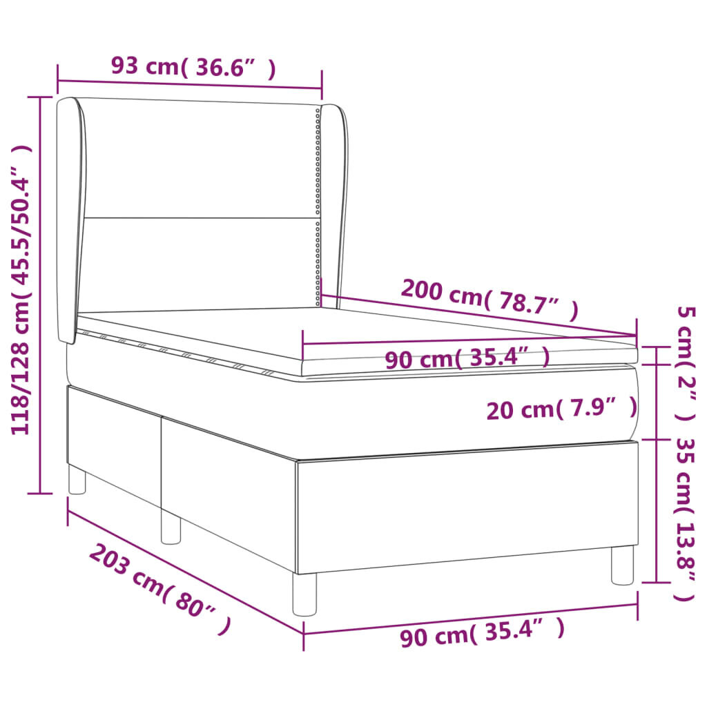 vidaXL kontinentaalvoodi madratsiga, helehall, 90x200 cm, kangas hind ja info | Voodid | kaup24.ee