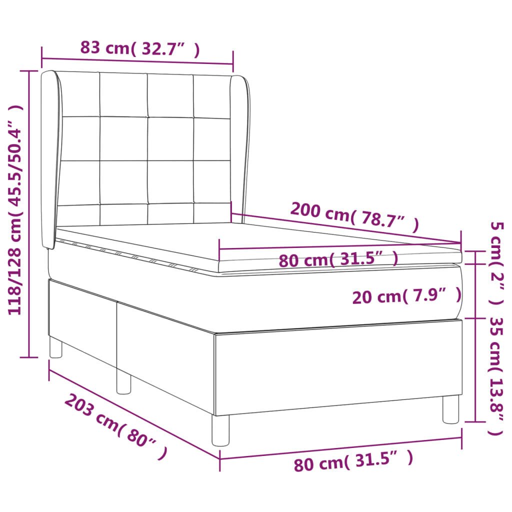 vidaXL kontinentaalvoodi madratsiga, helehall, 80x200 cm, kangas hind ja info | Voodid | kaup24.ee