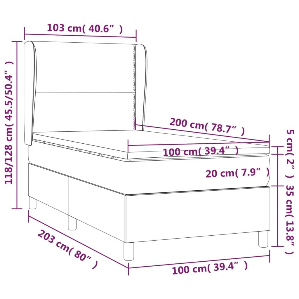 vidaXL kontinentaalvoodi madratsiga, tumepruun, 100x200 cm, kangas цена и информация | Voodid | kaup24.ee