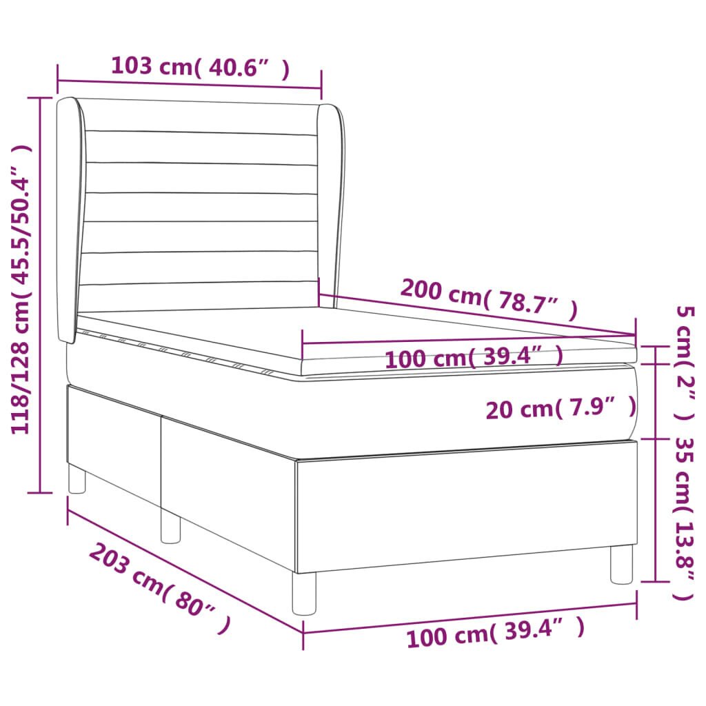 vidaXL kontinentaalvoodi madratsiga, tumehall, 100x200 cm, kangas цена и информация | Voodid | kaup24.ee