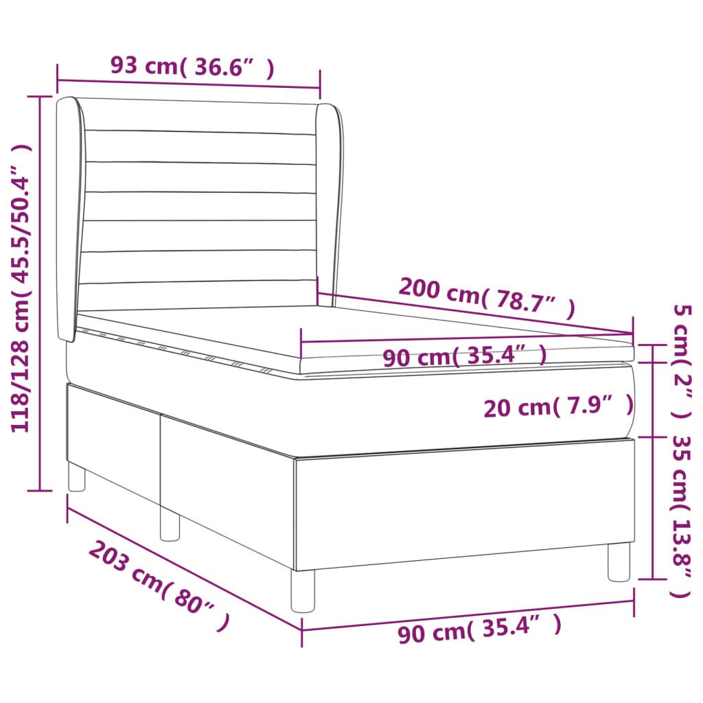 vidaXL kontinentaalvoodi madratsiga, kreemjas, 90x200 cm, kangas цена и информация | Voodid | kaup24.ee