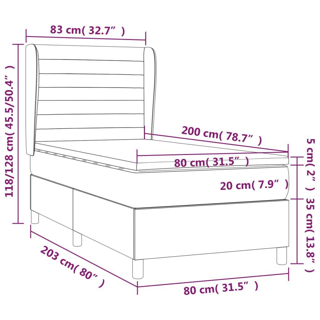 vidaXL kontinentaalvoodi madratsiga, sinine, 80x200 cm, kangas hind ja info | Voodid | kaup24.ee