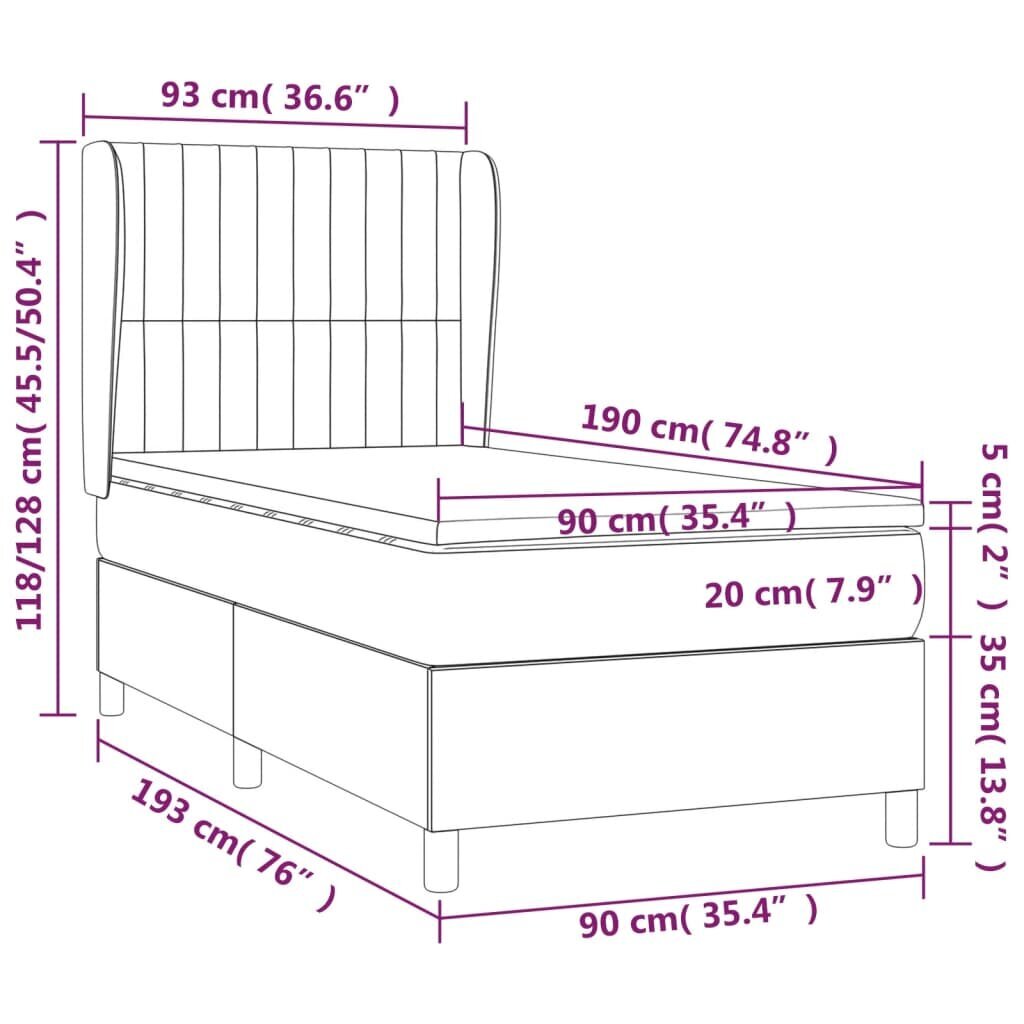 vidaXL kontinentaalvoodi madratsiga, kreemjas, 90x190 cm, kangas hind ja info | Voodid | kaup24.ee