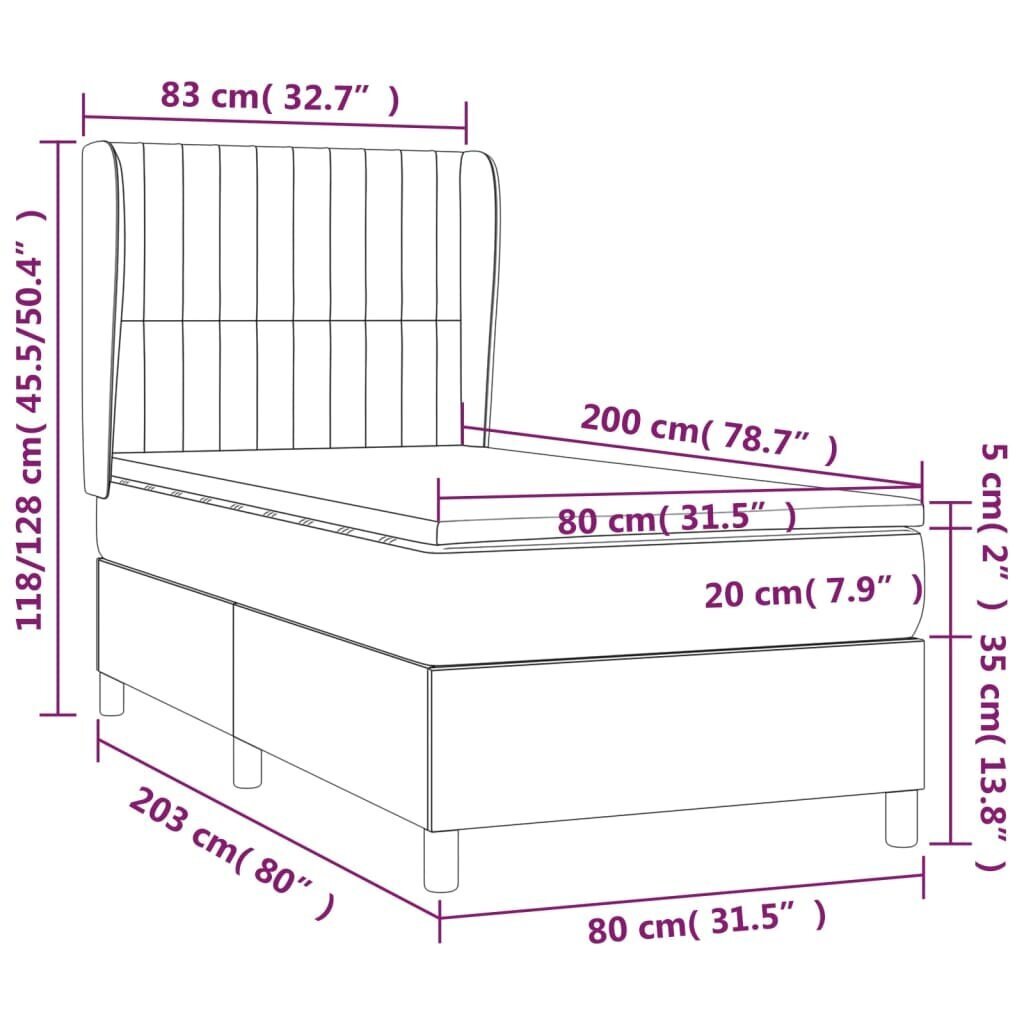 vidaXL kontinentaalvoodi madratsiga, kreemjas, 80x200 cm, kangas цена и информация | Voodid | kaup24.ee