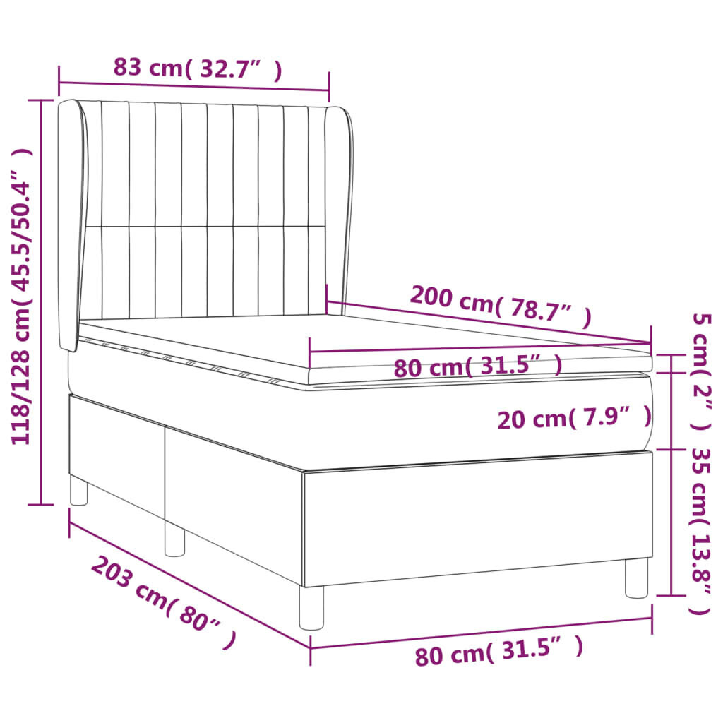 vidaXL kontinentaalvoodi madratsiga, pruunikashall, 80x200 cm, kangas hind ja info | Voodid | kaup24.ee