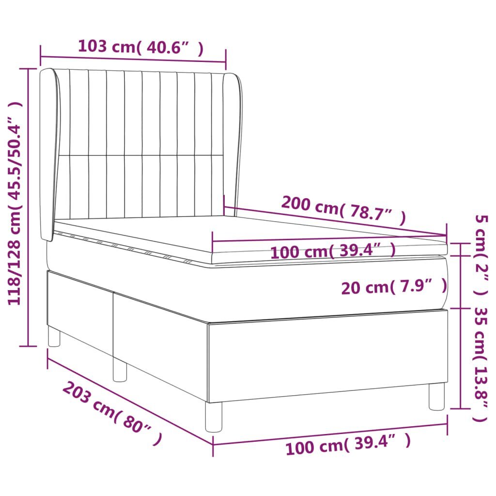 vidaXL kontinentaalvoodi madratsiga, pruunikashall, 100x200 cm, kangas цена и информация | Voodid | kaup24.ee