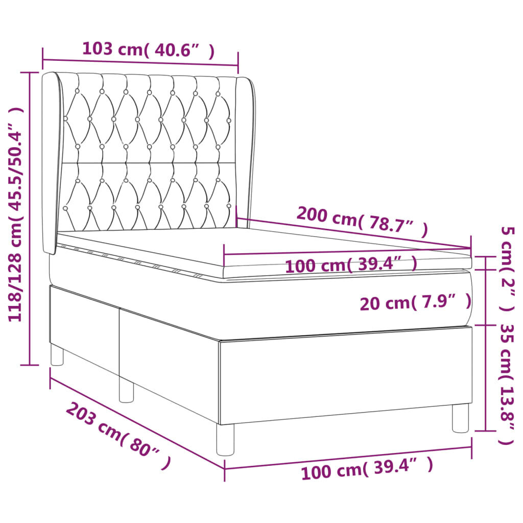 vidaXL kontinentaalvoodi madratsiga, kreemjas, 100x200 cm, kangas цена и информация | Voodid | kaup24.ee