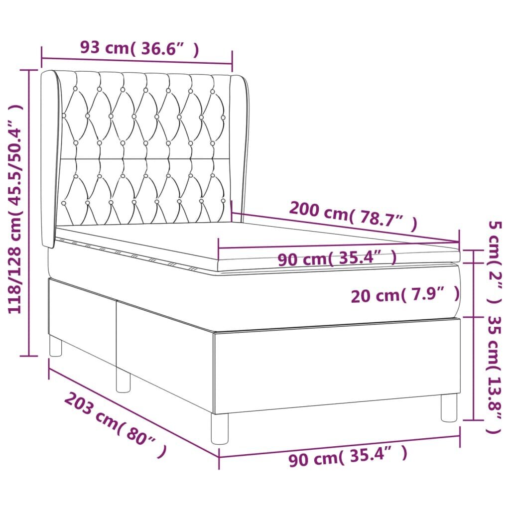 vidaXL kontinentaalvoodi madratsiga, must, 90x200 cm, kangas цена и информация | Voodid | kaup24.ee