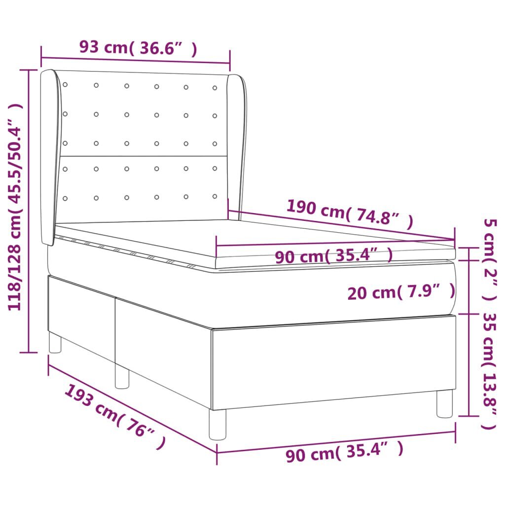 vidaXL kontinentaalvoodi madratsiga, pruunikashall, 90x190 cm, kangas цена и информация | Voodid | kaup24.ee