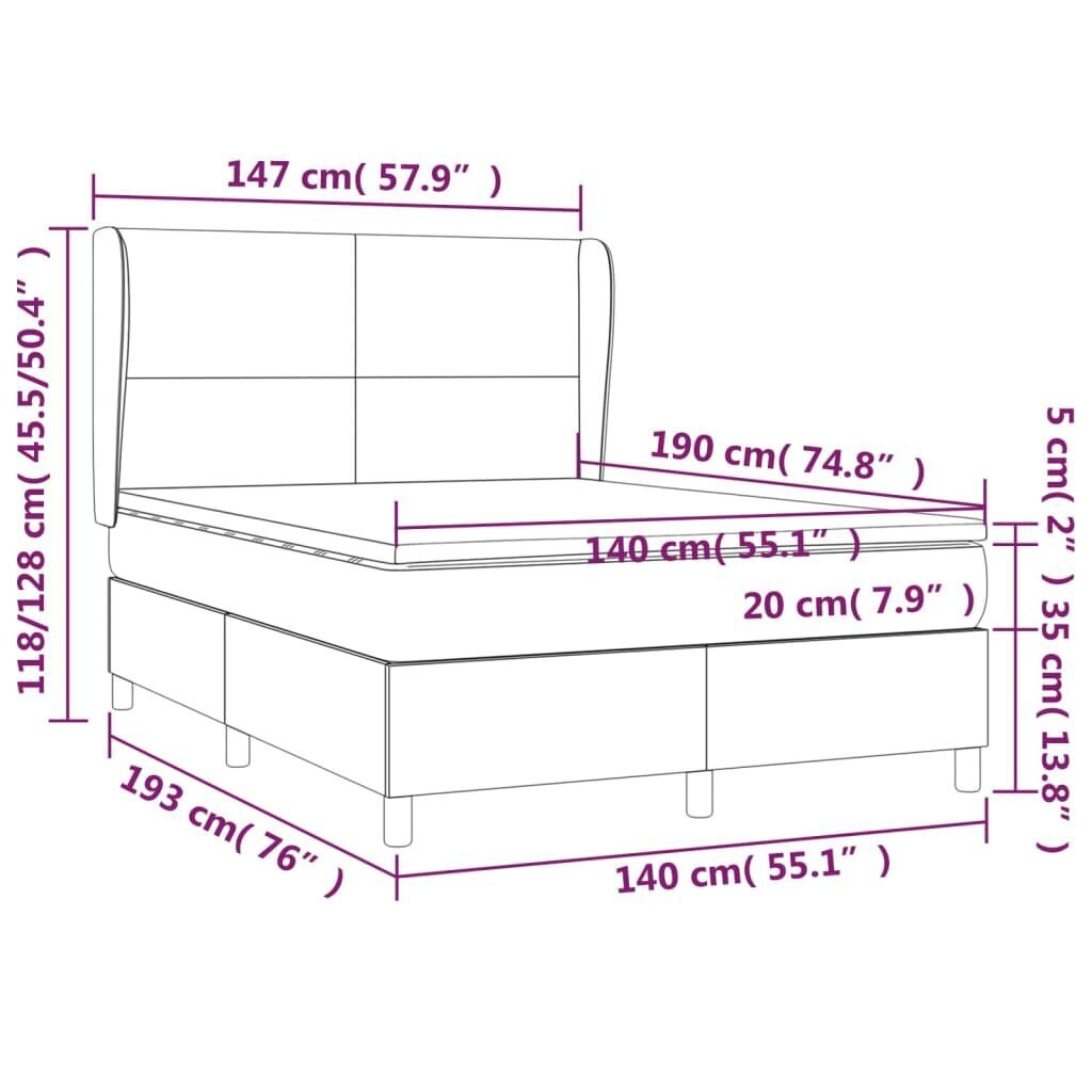 vidaXL kontinentaalvoodi madratsiga, helehall, 140x190 cm, samet hind ja info | Voodid | kaup24.ee