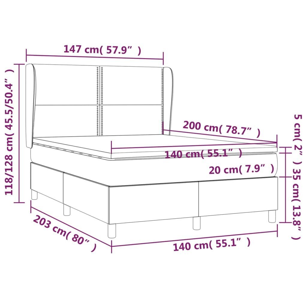 vidaXL kontinentaalvoodi madratsiga, must, 140x200 cm, samet hind ja info | Voodid | kaup24.ee