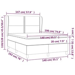 vidaXL kontinentaalvoodi madratsiga, helehall, 140x190 cm, samet hind ja info | Voodid | kaup24.ee