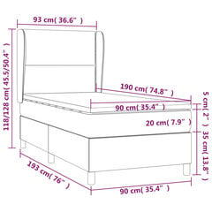 Кровать vidaXL, 90х190 см, серая цена и информация | Кровати | kaup24.ee