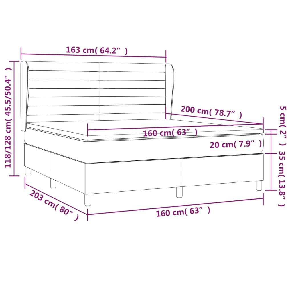 vidaXL kontinentaalvoodi madratsiga, roosa, 160x200 cm, samet hind ja info | Voodid | kaup24.ee