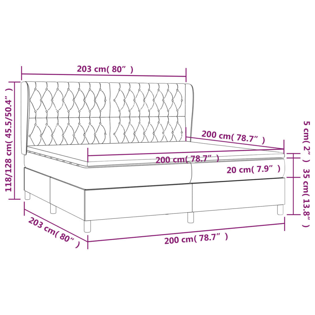 vidaXL kontinentaalvoodi madratsiga, must, 200x200 cm, samet hind ja info | Voodid | kaup24.ee