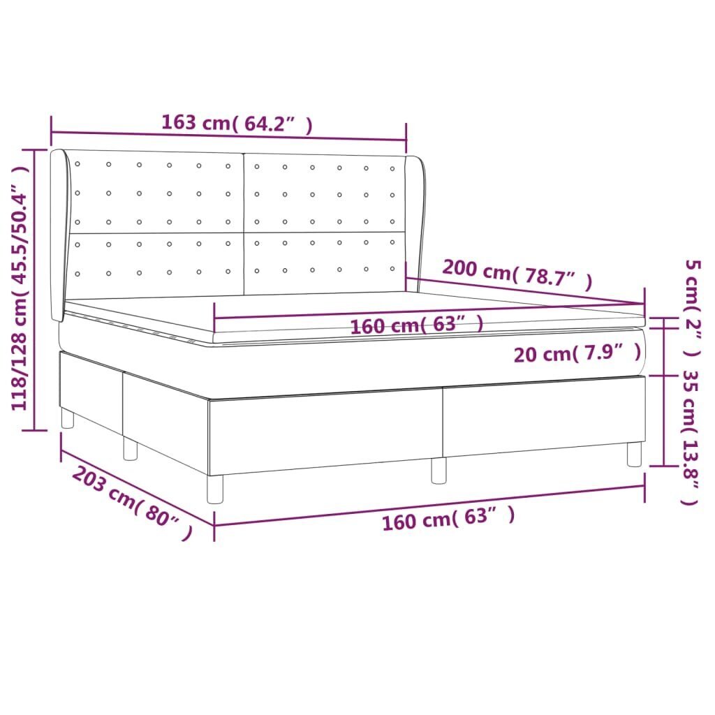 vidaXL kontinentaalvoodi madratsiga, roosa, 160x200 cm, samet hind ja info | Voodid | kaup24.ee