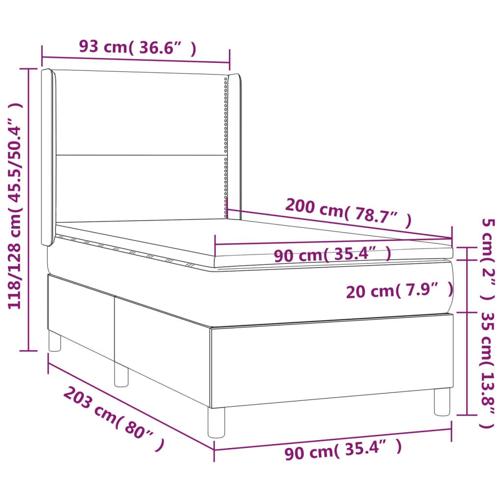 vidaXL kontinentaalvoodi madratsiga, helehall, 90x200 cm, kangas цена и информация | Voodid | kaup24.ee