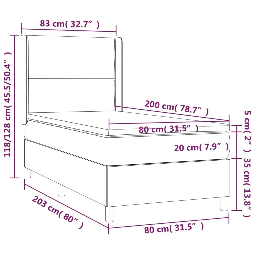 vidaXL kontinentaalvoodi madratsiga, must, 80x200 cm, kangas цена и информация | Voodid | kaup24.ee