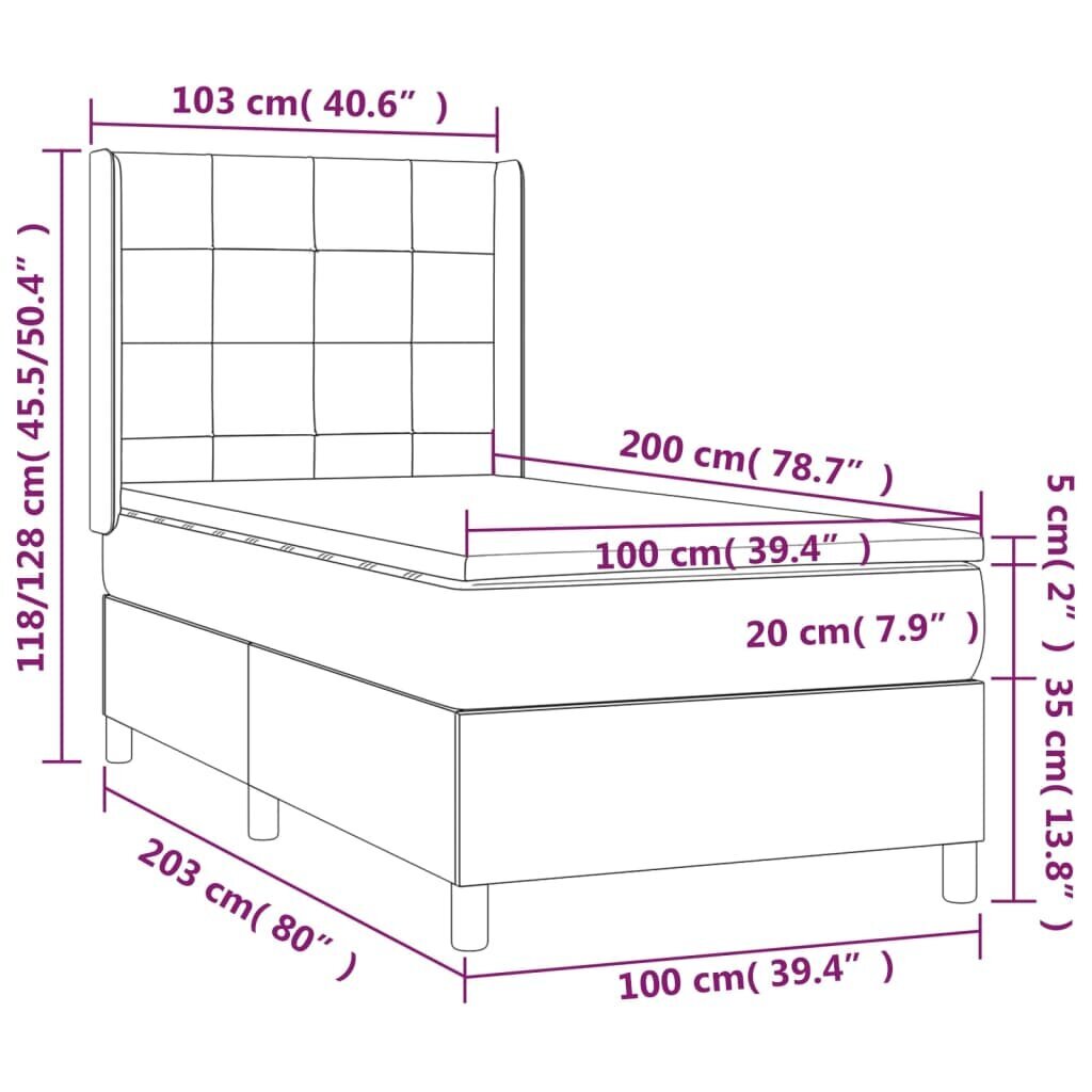 vidaXL kontinentaalvoodi madratsiga, must, 100x200 cm, kangas hind ja info | Voodid | kaup24.ee