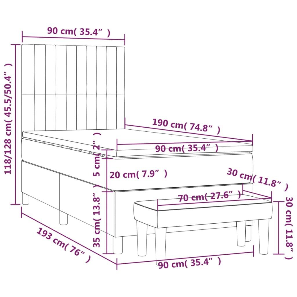 vidaXL kontinentaalvoodi madratsiga, tumepruun, 90x190 cm, kangas hind ja info | Voodid | kaup24.ee