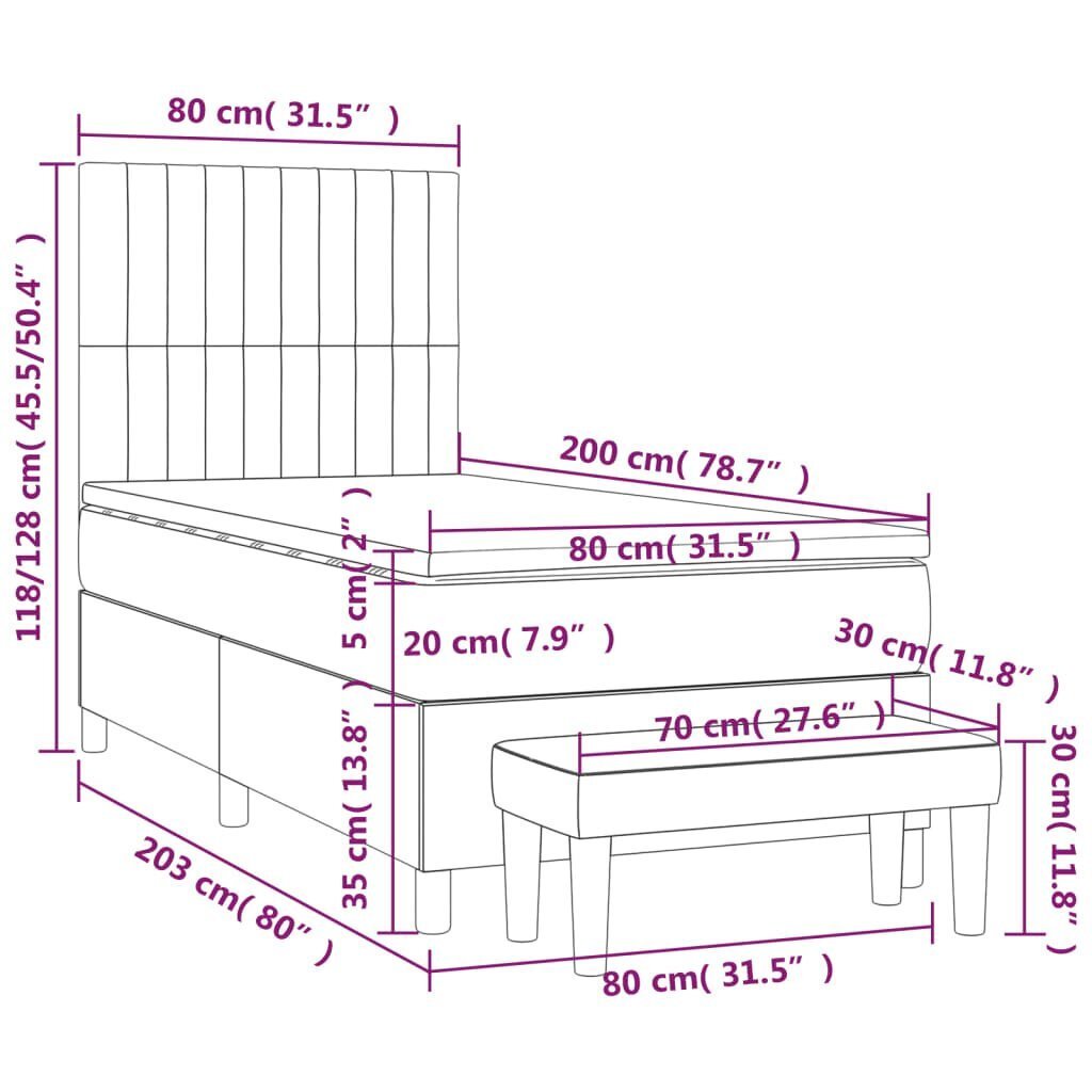 vidaXL kontinentaalvoodi madratsiga, tumepruun, 80x200 cm, kangas цена и информация | Voodid | kaup24.ee