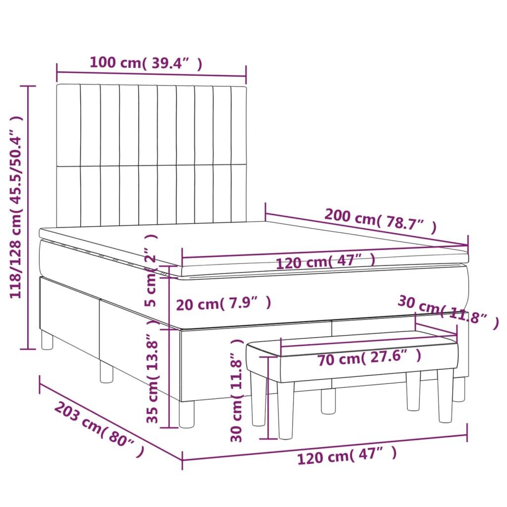 vidaXL kontinentaalvoodi madratsiga, tumehall, 120x200 cm, kangas цена и информация | Voodid | kaup24.ee