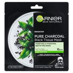 Niisutav ja puhastav näomask Garnier Skin Naturals Pure Charcoal Black Tissue Mask 28 g цена и информация | Маски для лица, патчи для глаз | kaup24.ee