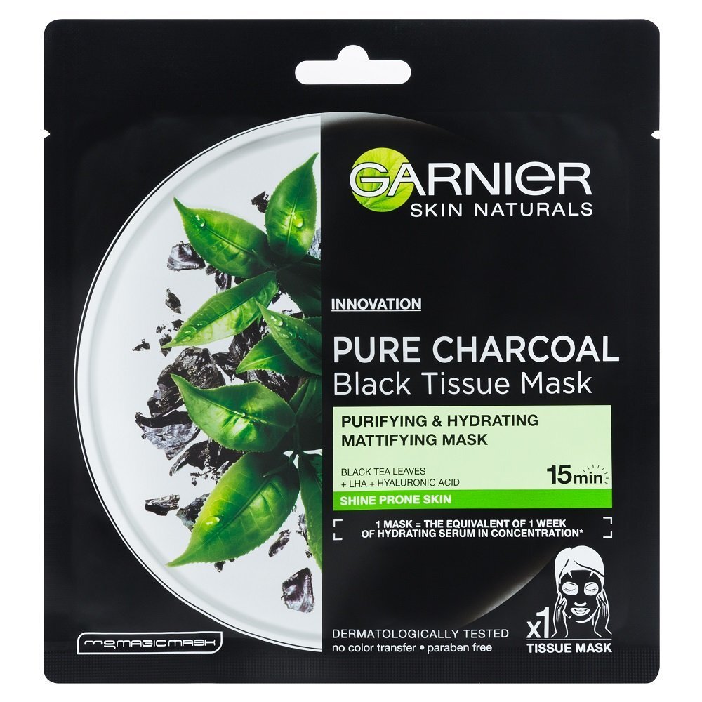 Niisutav ja puhastav näomask Garnier Skin Naturals Pure Charcoal Black Tissue Mask 28 g hind ja info | Näomaskid, silmamaskid | kaup24.ee