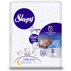 Подгузники-трусики с маслом лаванды Sleepy, Night, 3 Midi, 4-10 кг., 34 шт. цена и информация | Пеленки | kaup24.ee