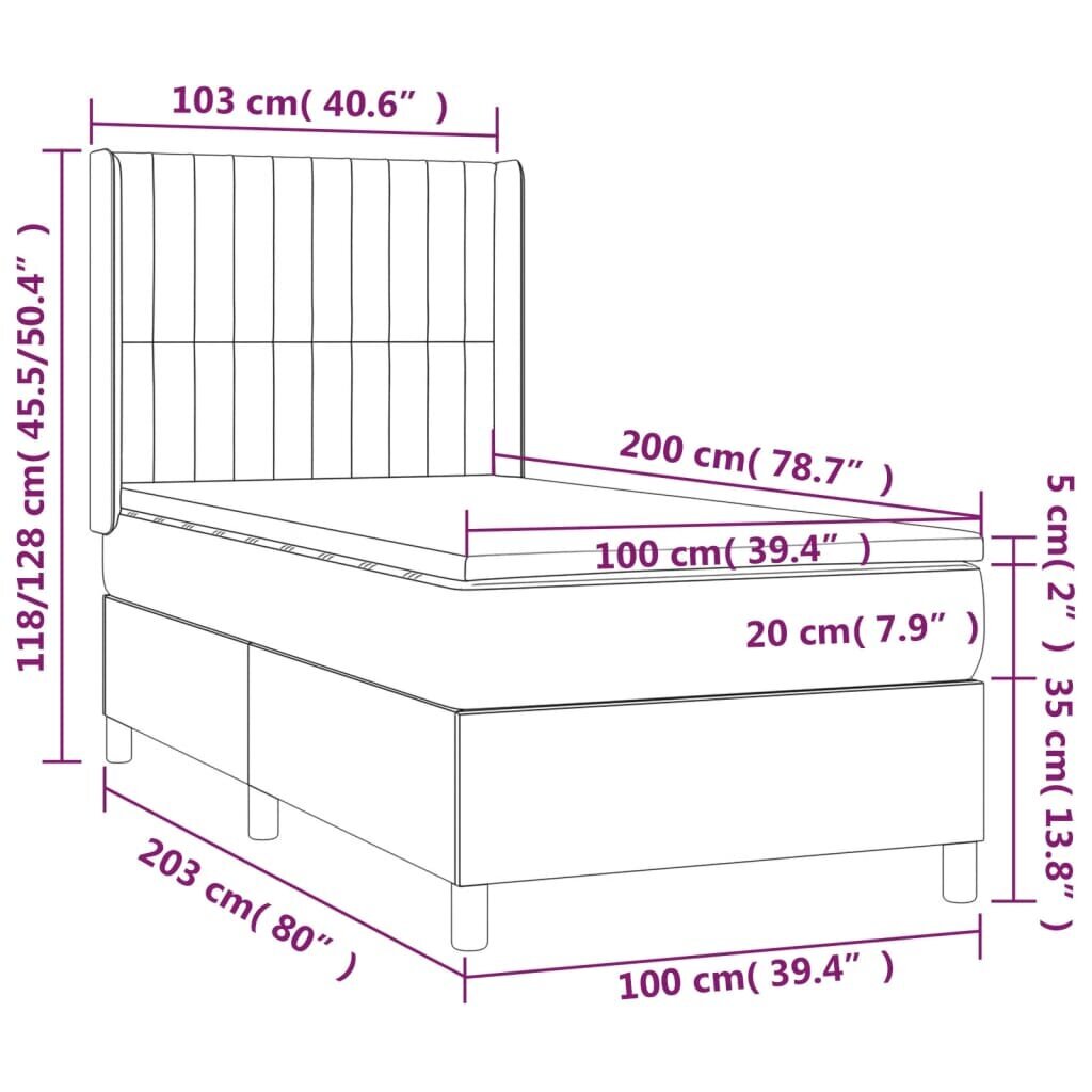 vidaXL kontinentaalvoodi madratsiga, tumepruun, 100x200 cm, kangas hind ja info | Voodid | kaup24.ee