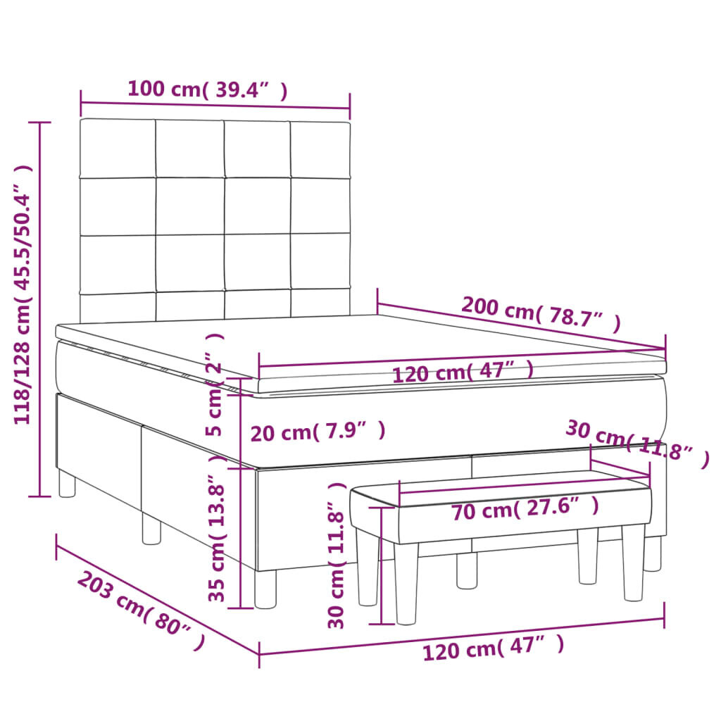 vidaXL kontinentaalvoodi madratsiga, sinine, 120x200 cm, kangas hind ja info | Voodid | kaup24.ee