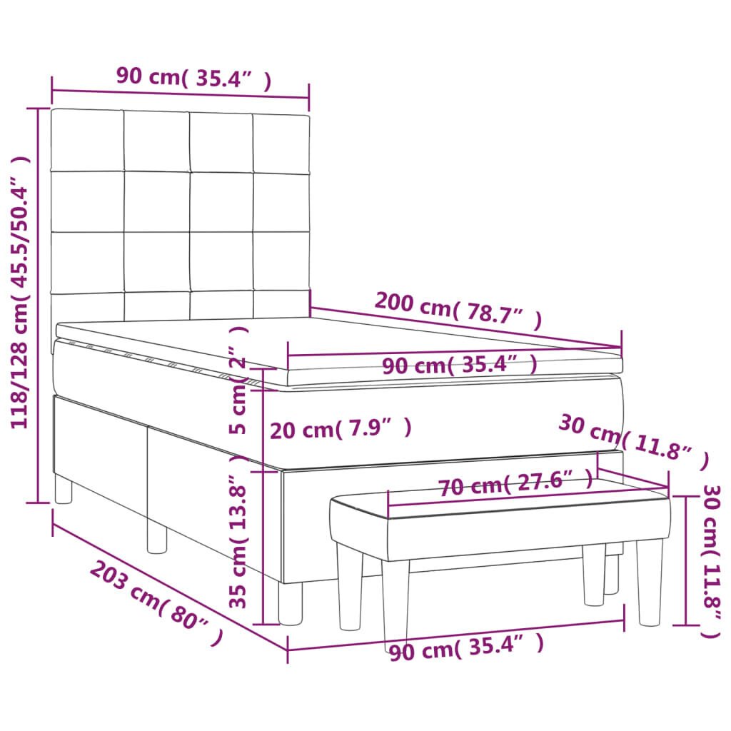 vidaXL kontinentaalvoodi madratsiga, sinine, 90x200 cm, kangas hind ja info | Voodid | kaup24.ee