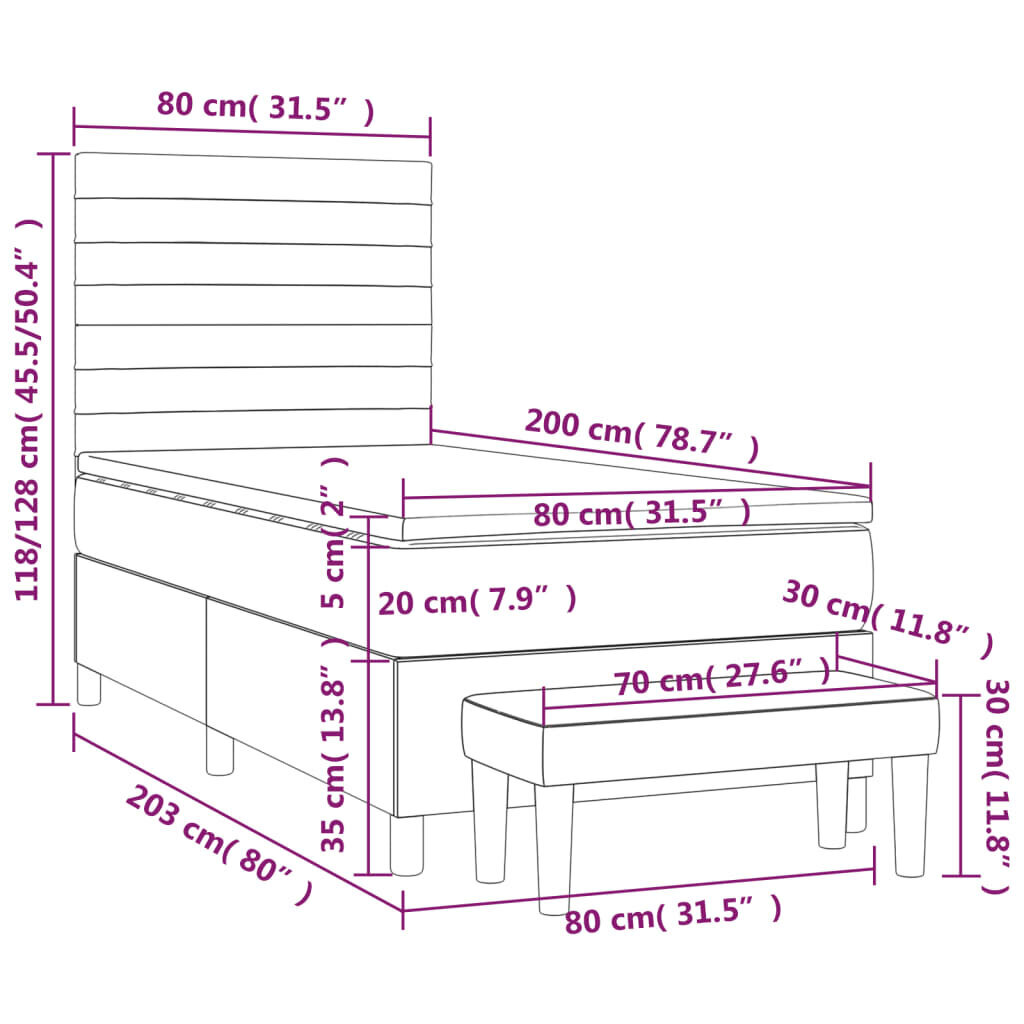 vidaXL kontinentaalvoodi madratsiga, pruunikashall, 80x200 cm, kangas цена и информация | Voodid | kaup24.ee