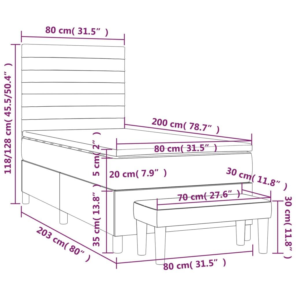 vidaXL kontinentaalvoodi madratsiga, tumepruun, 80x200 cm, kangas hind ja info | Voodid | kaup24.ee