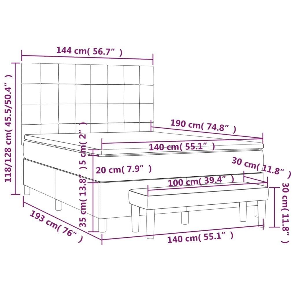 vidaXL kontinentaalvoodi madratsiga, sinine, 140x190 cm, kangas цена и информация | Voodid | kaup24.ee