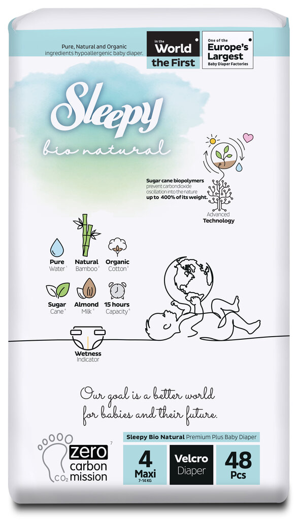 Mähkmed Sleepy, Bio Natural, 4 midi, 7-14 kg, 48 tk. hind ja info | Mähkmed | kaup24.ee