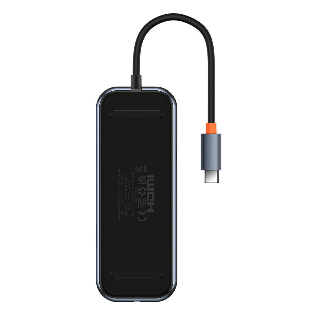 Baseus AcmeJoy HUB 8-Port USB-C to 1xHDMI / 2xUSB-A 3.0 / 1xUSB-A 2.0 / 1xUSB-C PD&Data / 1xRJ45 / 1xSD/TF dark gray цена и информация | USB jagajad, adapterid | kaup24.ee