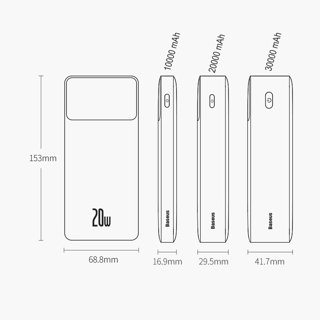 Baseus Bipow 20000mAh 20W Black (Overseas Edition) + USB-A - Micro USB 0.25m Black (PPBD050501) hind ja info | Akupangad | kaup24.ee