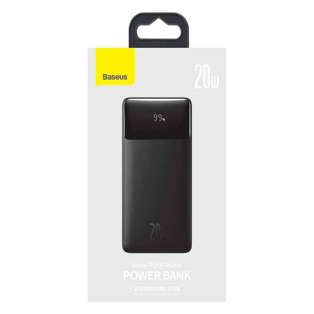 Baseus Bipow 20000mAh 20W Black (Overseas Edition) + USB-A - Micro USB 0.25m Black (PPBD050501) hind ja info | Akupangad | kaup24.ee