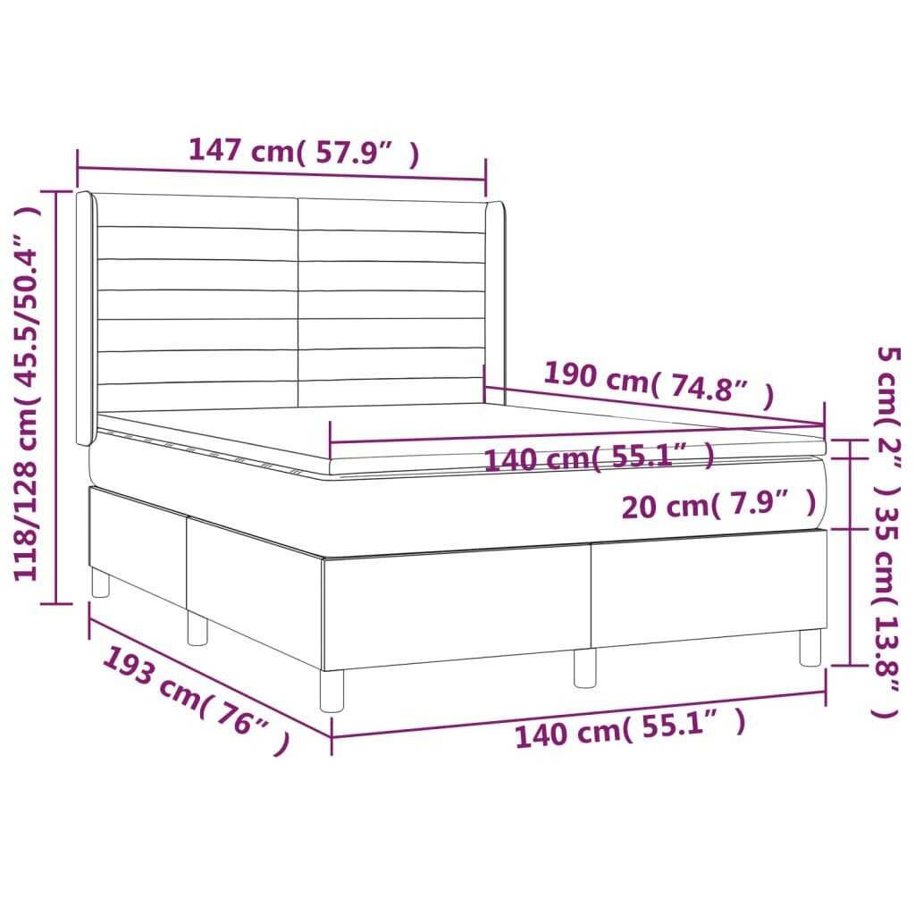 vidaXL kontinentaalvoodi madratsiga, roosa, 140x190 cm, samet hind ja info | Voodid | kaup24.ee