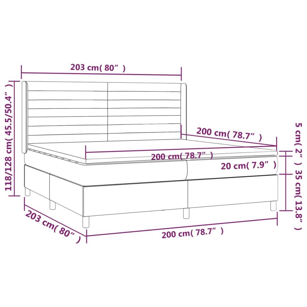 vidaXL kontinentaalvoodi madratsiga, helehall, 200x200 cm, samet hind ja info | Voodid | kaup24.ee