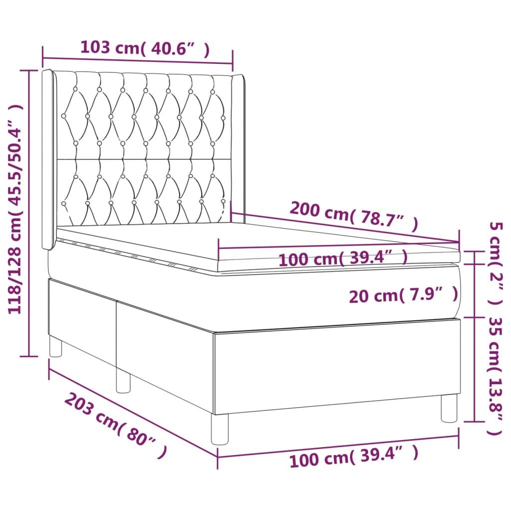 vidaXL kontinentaalvoodi madratsiga, tumeroheline, 100x200 cm, samet hind ja info | Voodid | kaup24.ee