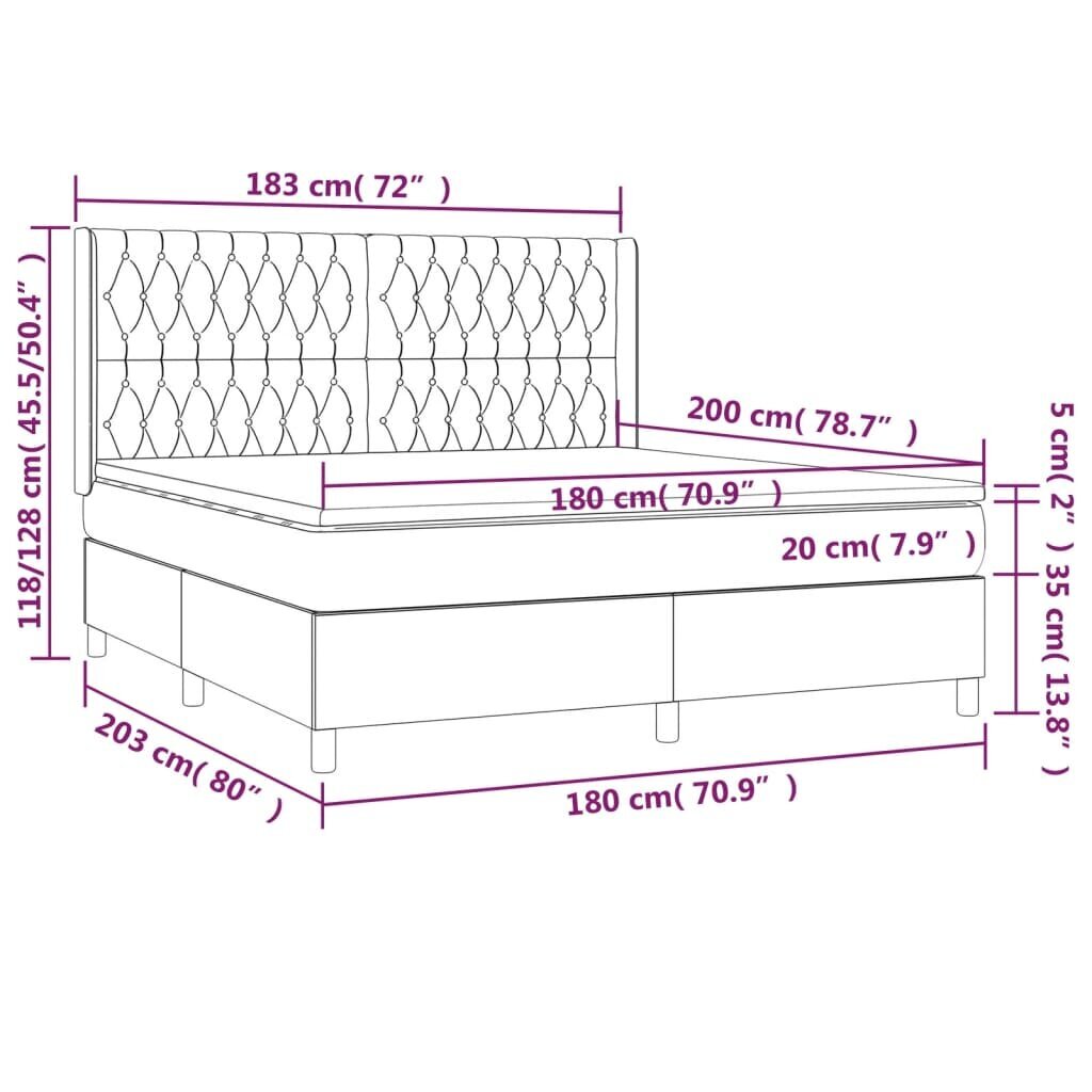 vidaXL kontinentaalvoodi madratsiga, tumehall, 180x200 cm, samet hind ja info | Voodid | kaup24.ee