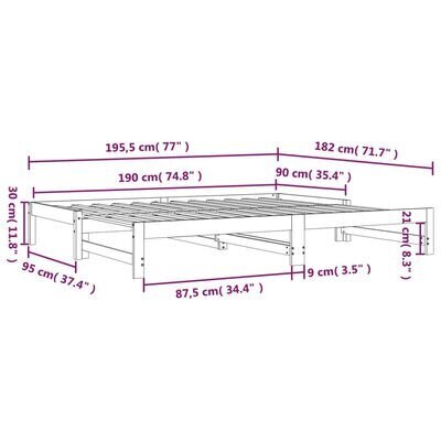 vidaXL väljatõmmatav päevavoodi, hall, 2 x (90 x 190) cm, männipuit цена и информация | Voodid | kaup24.ee