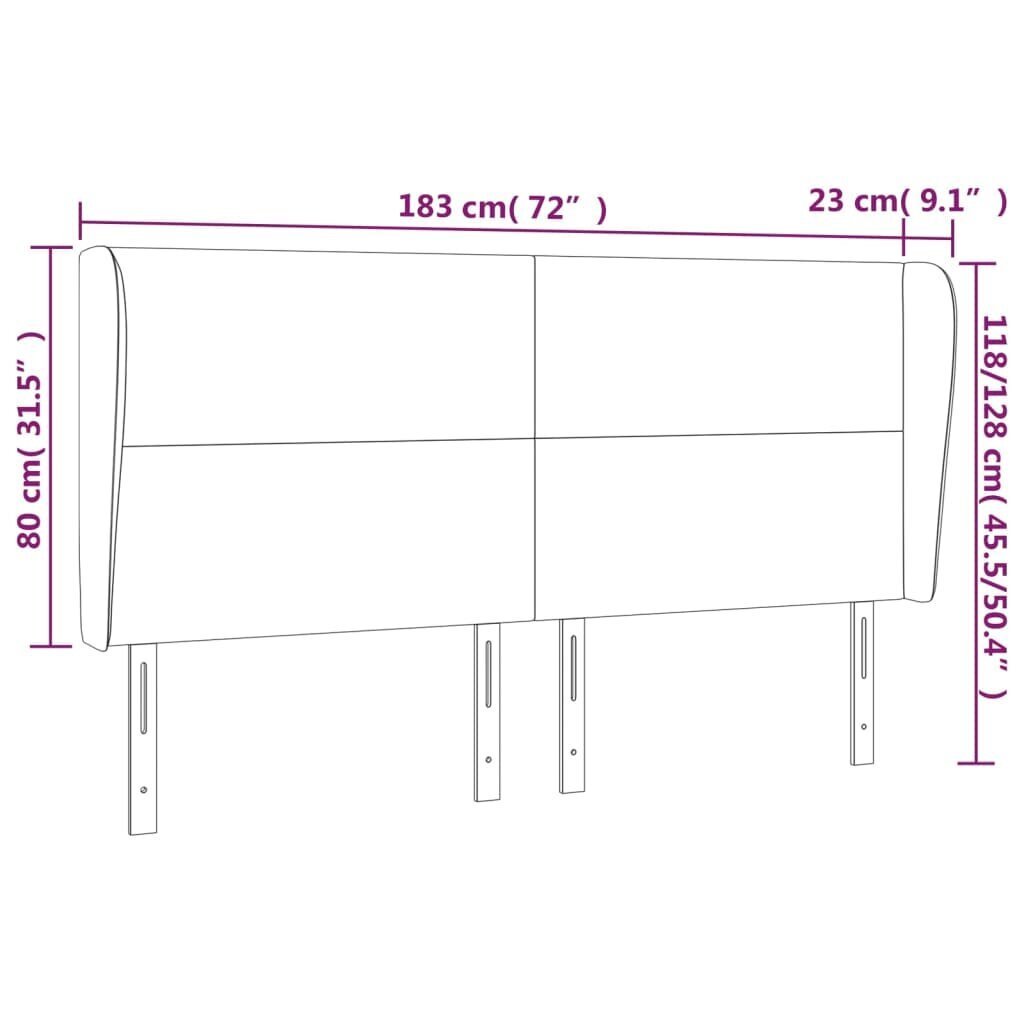 vidaXL voodipeats servadega, must, 183x23x118/128 cm, samet цена и информация | Voodid | kaup24.ee