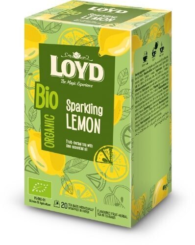 Orgaaniline taimetee Loyd Sparkling sidruniga, 20 x 2 g hind ja info | Tee | kaup24.ee